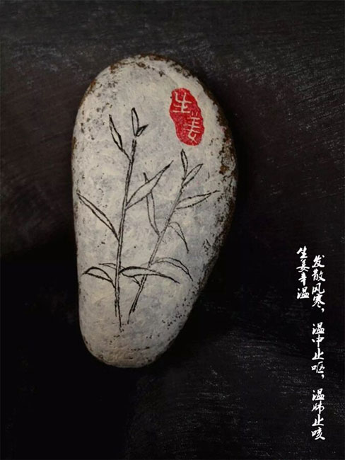 Doctor draws traditional Chinese medicines on stones