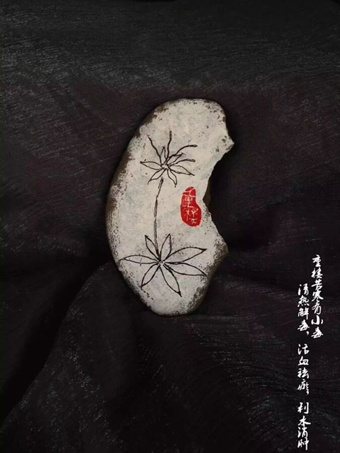 Doctor draws traditional Chinese medicines on stones