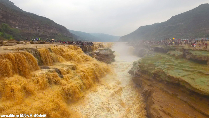 Aerial view of breathtaking Hukou Waterfall