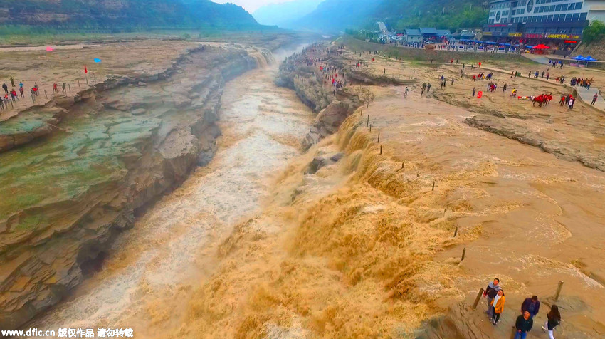 Aerial view of breathtaking Hukou Waterfall