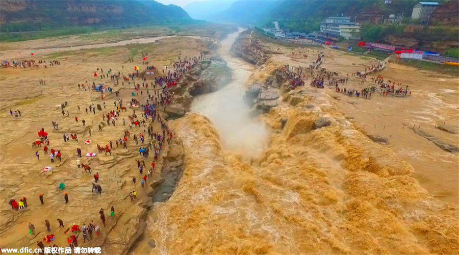 Aerial view of breathtaking Hukou Waterfall