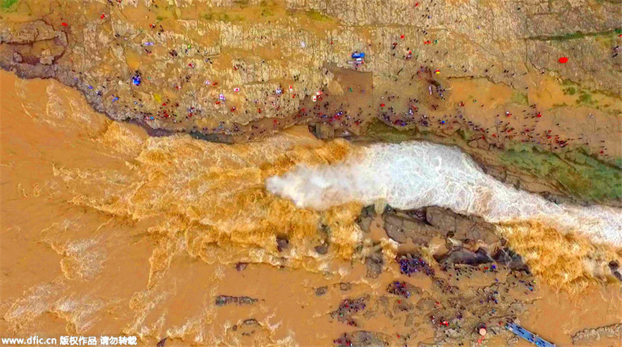 Aerial view of breathtaking Hukou Waterfall