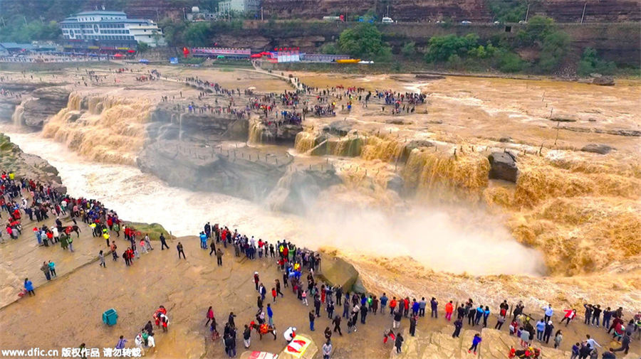 Aerial view of breathtaking Hukou Waterfall