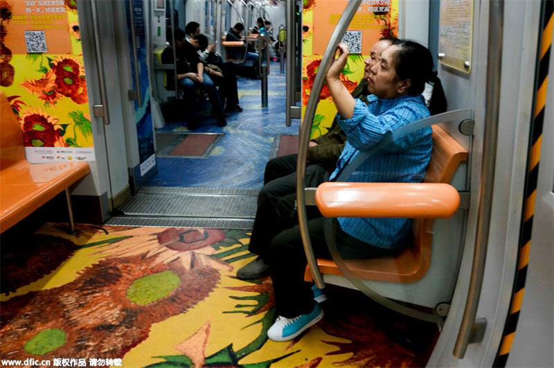 Subway train decorated with Van Gogh's paintings