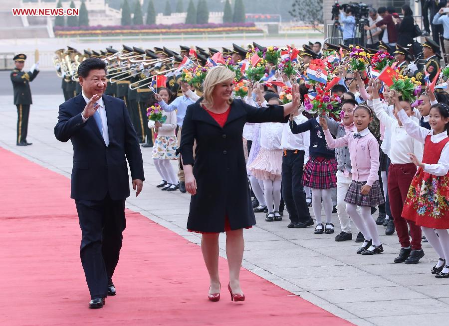 President Xi holds welcoming ceremony for Croatia's president in Beijing