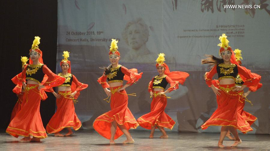 Chinese art troupe members perform gala show in Tirana, Albania