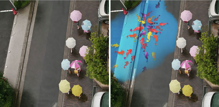 Magical ground graffiti appears only when it rains in Seoul