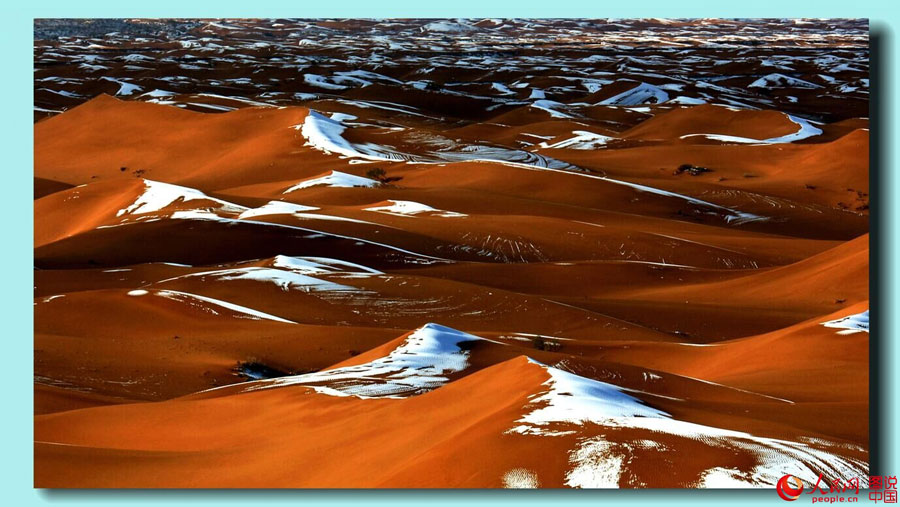 Amazing scenery of snow-covered desert 