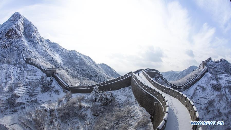 Snow scenery of Huangyaguan section of Great Wall in Tianjin