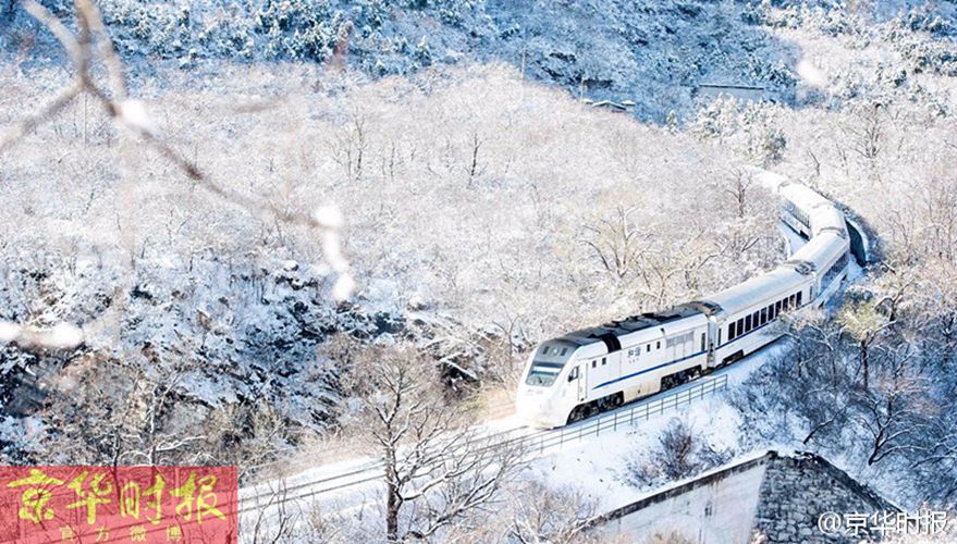 Breathtaking Bullet Train traveling through Juyongguan Pass
