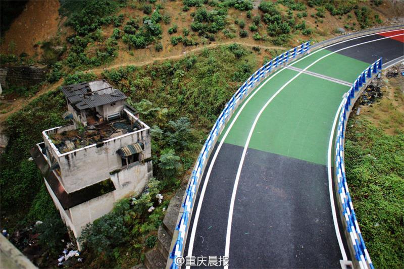 Overpass with multi-colored pavement under construction