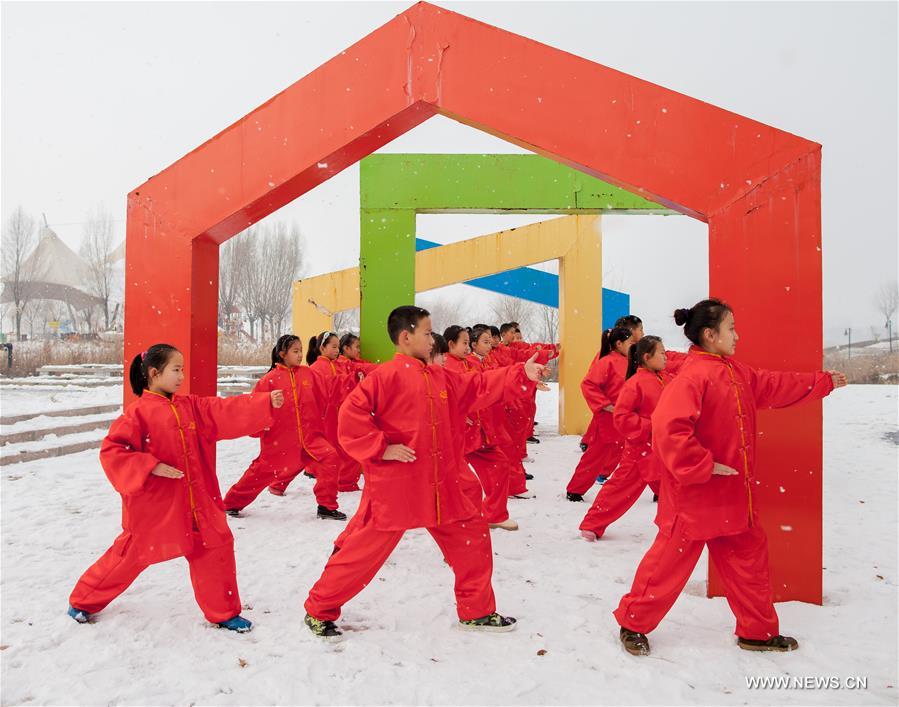 People practice Taichi in N China's Inner Mongolia