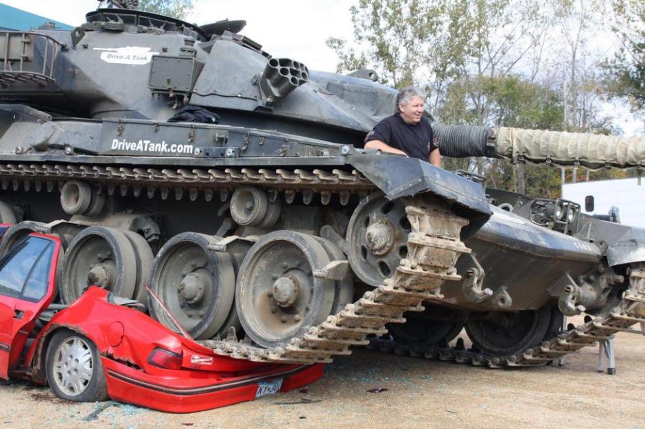 Terrific ways to reduce stress: crashing cars by tank