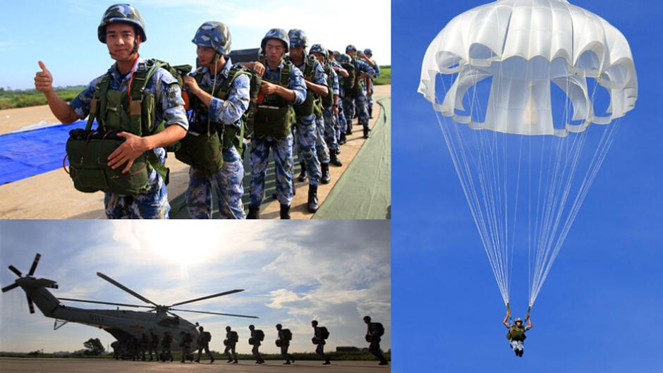 PLA Marine Corps conducts parachuting training