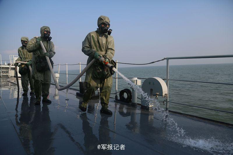 Nuclear-biological-chemical protection drill held in naval vessels