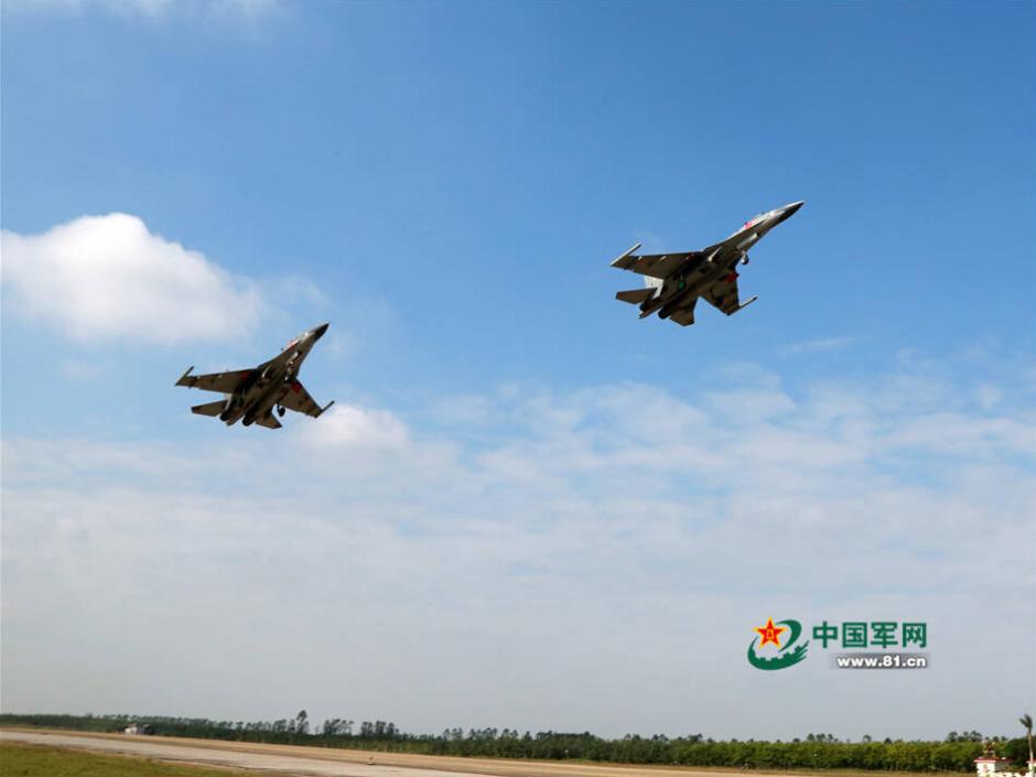 J-11 fighter jets conduct combat training 