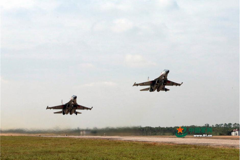 J-11 fighter jets conduct combat training 