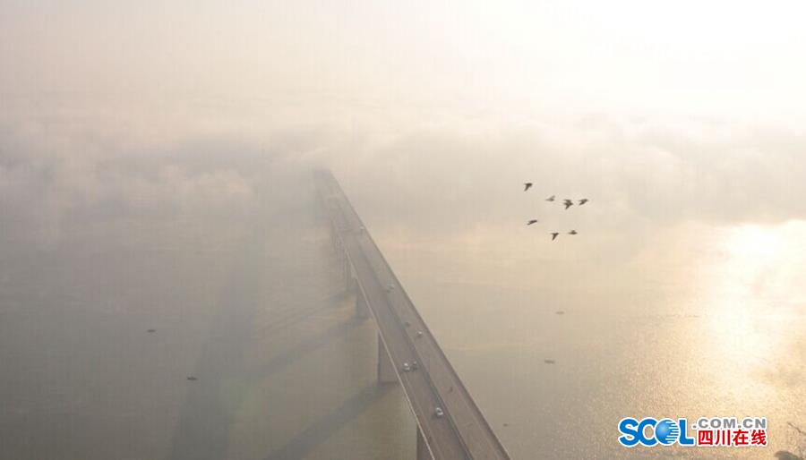 Sea cloud turns the Second Bridge of Jialing River into a fairyland in Nanchong
