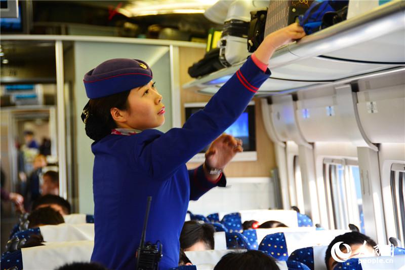 Bullet train crew for the Spring Festival travel rush