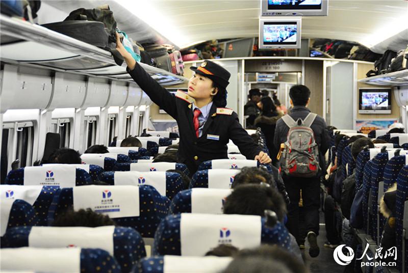 Bullet train crew for the Spring Festival travel rush