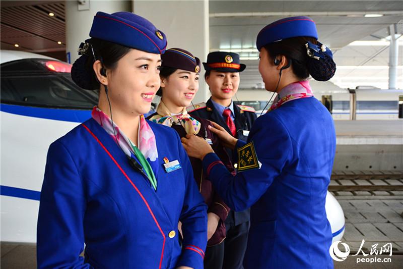 Bullet train crew for the Spring Festival travel rush