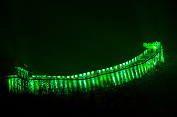 Great Wall in green to celebrate St Patrick's Day