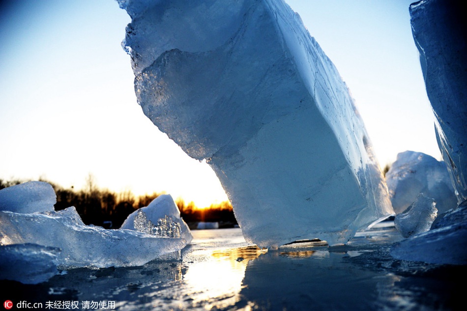 Beautiful remaining ice in NE China in early spring