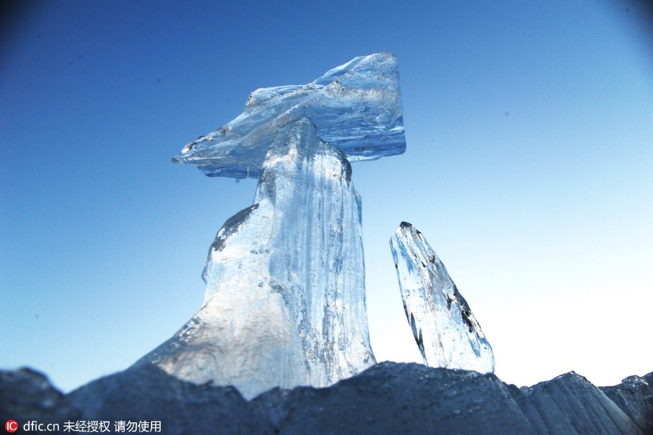 Beautiful remaining ice in NE China in early spring