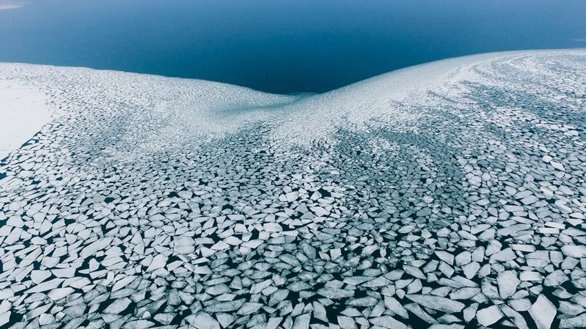 Aerial view of ice floating on Qinghai Lake