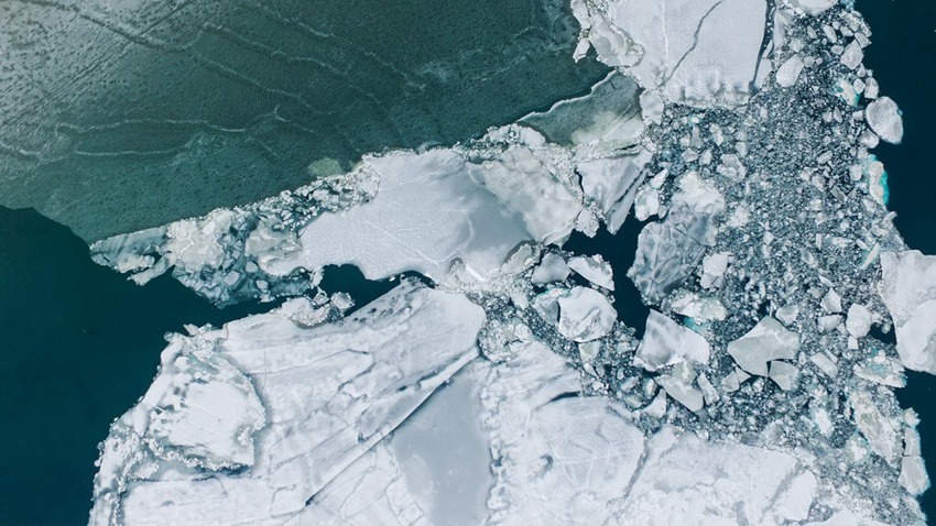 Aerial view of ice floating on Qinghai Lake