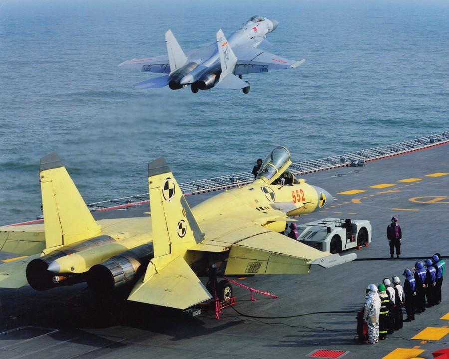 J-15 fighters in drill on Chinese aircraft carrier