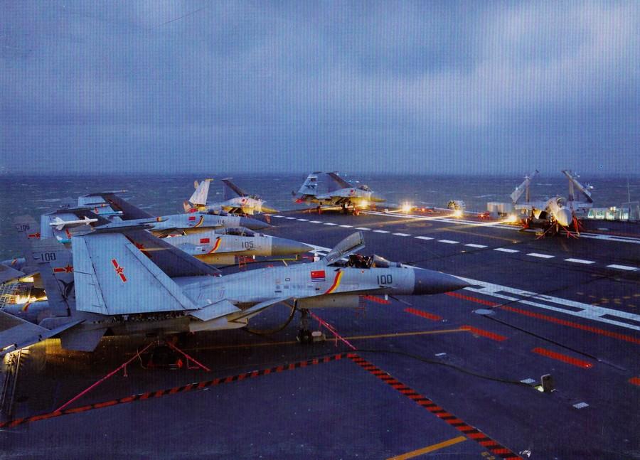 J-15 fighters in drill on Chinese aircraft carrier