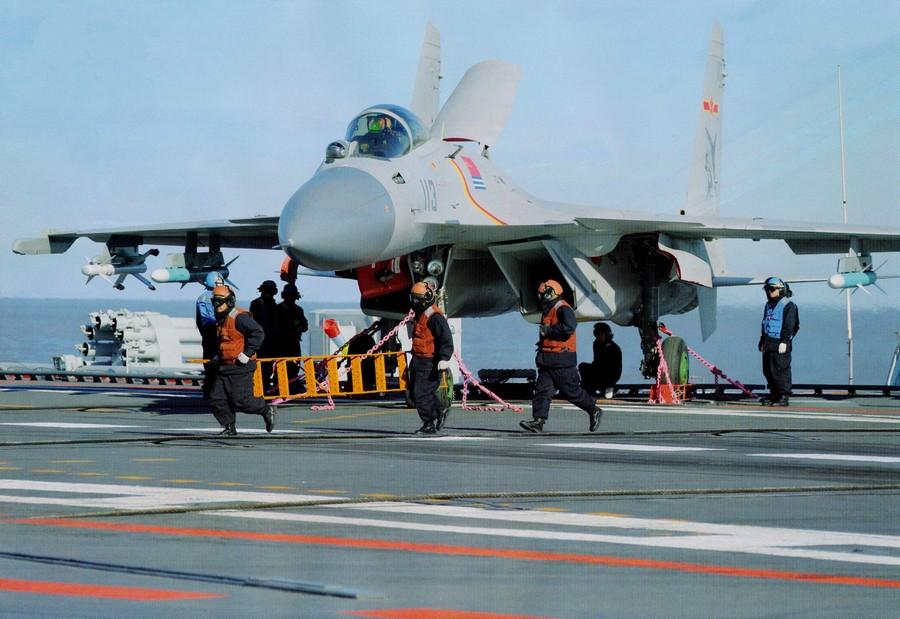 J-15 fighters in drill on Chinese aircraft carrier