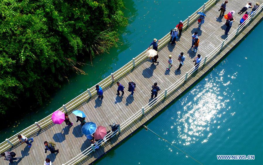 500-meter-long plank road built over river in C China