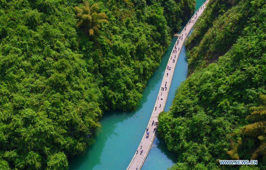 500-meter-long plank road built over river in C China