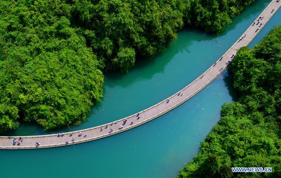 500-meter-long plank road built over river in C China