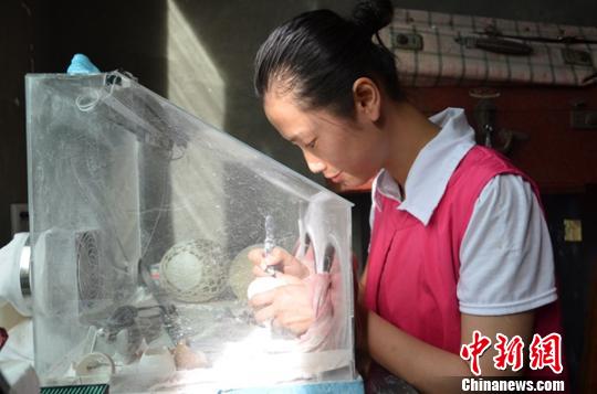 ‘World on an eggshell’: disabled girl develops passion for egg carving