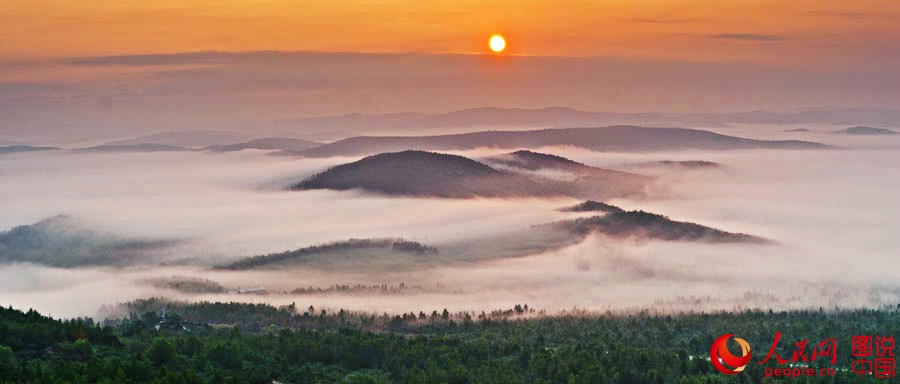 Magnificent sunrise in Greater Khingan Mountains