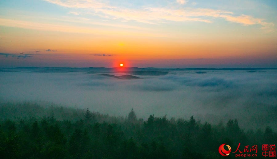 Magnificent sunrise in Greater Khingan Mountains