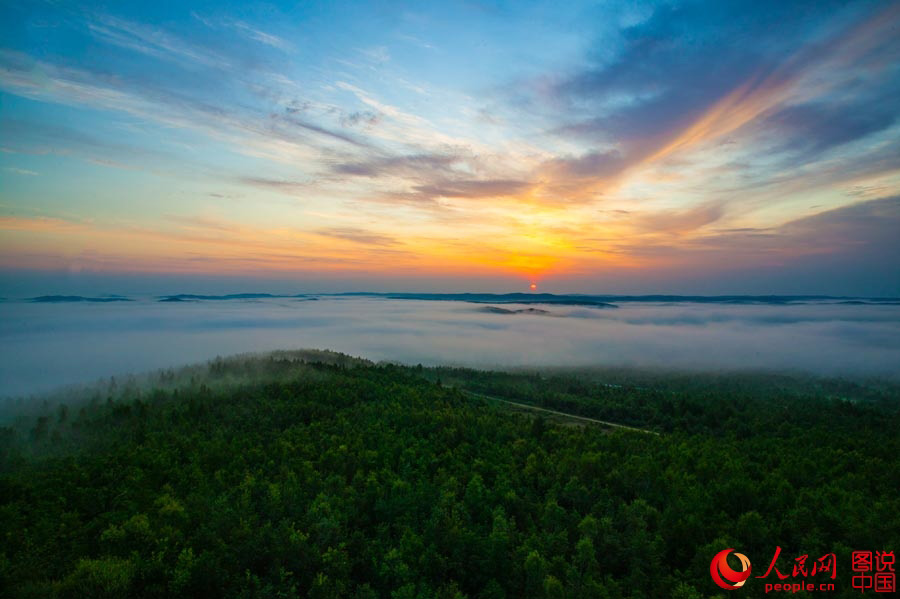 Magnificent sunrise in Greater Khingan Mountains