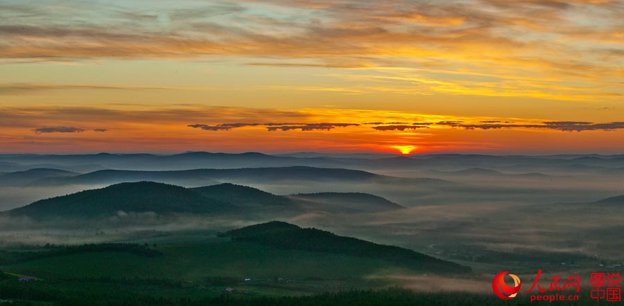 Magnificent sunrise in Greater Khingan Mountains