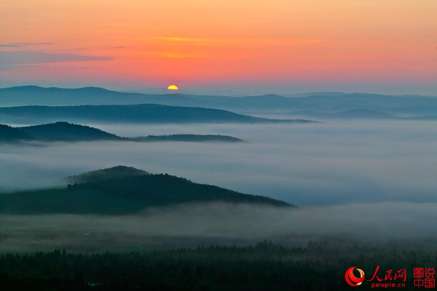 Magnificent sunrise in Greater Khingan Mountains