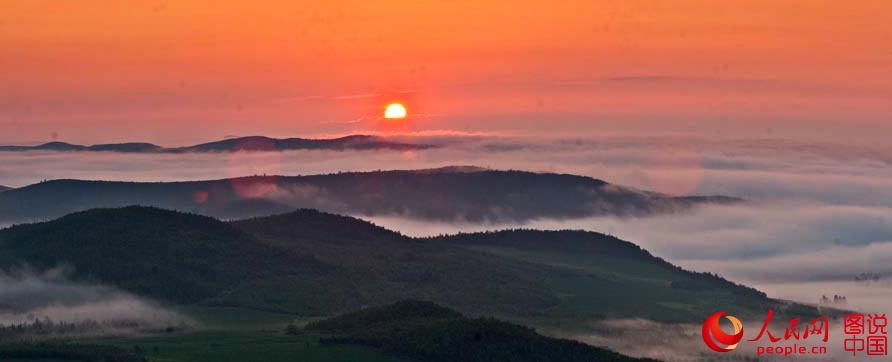 Magnificent sunrise in Greater Khingan Mountains