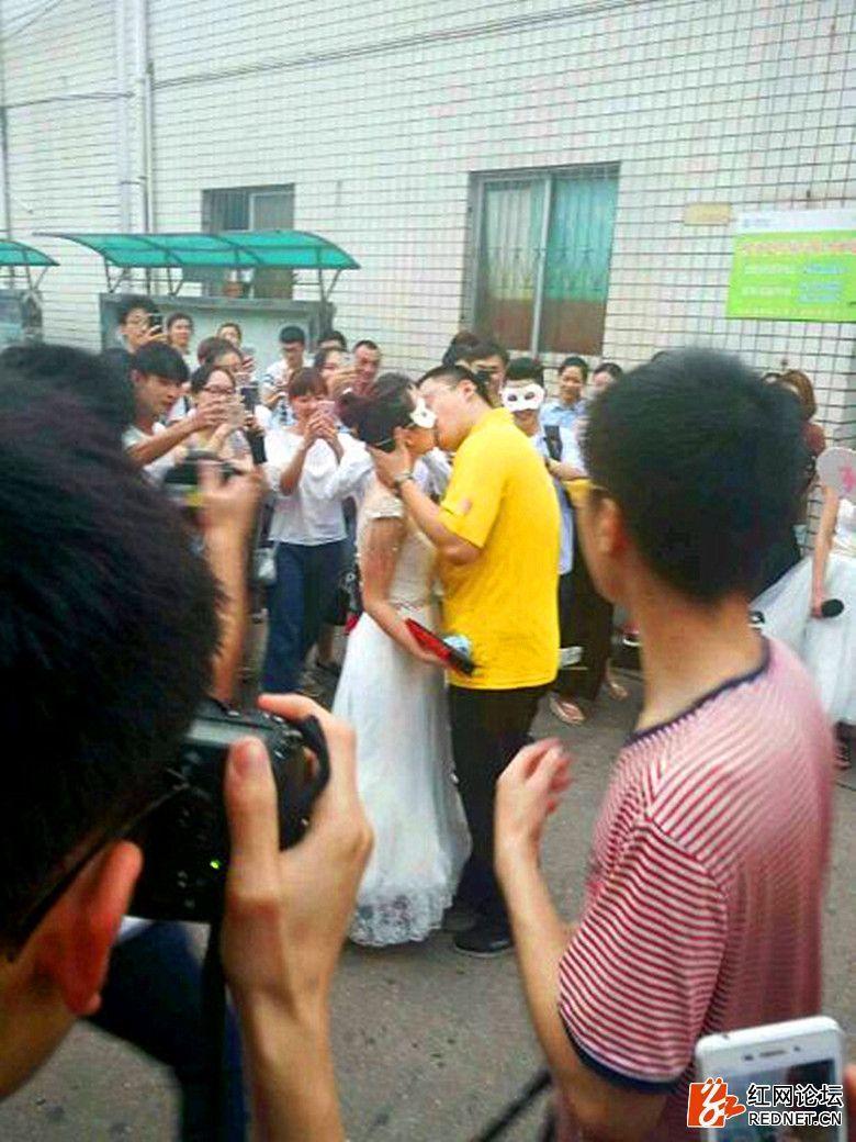 Female college teacher proposes to student in wedding dress