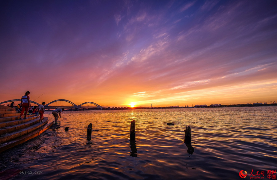 Splendid sunset over Songhuajiang River