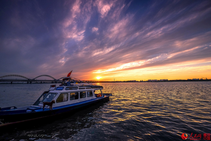 Splendid sunset over Songhuajiang River