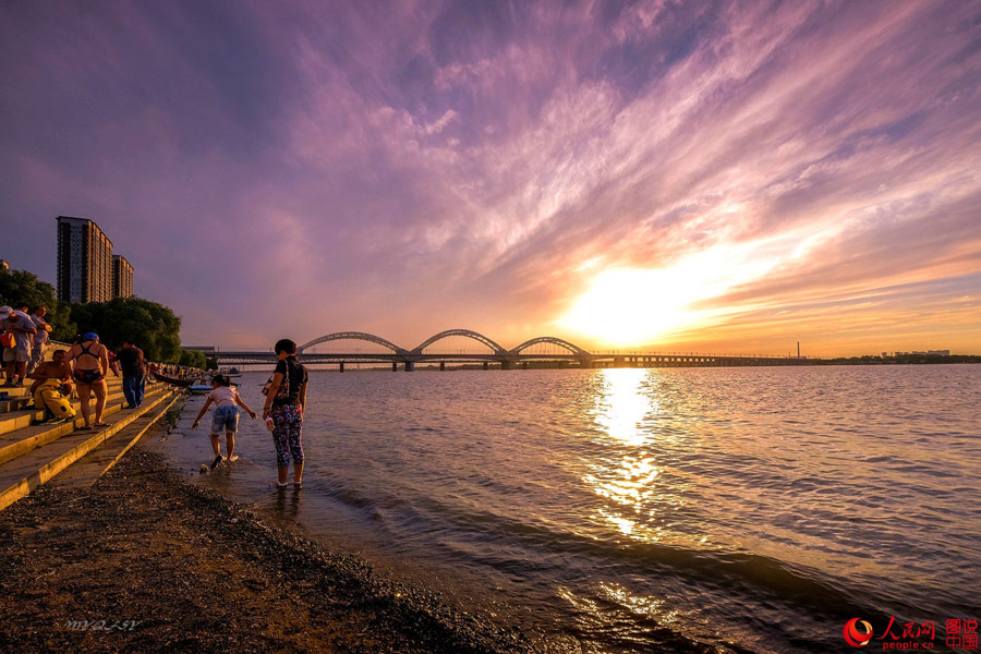 Splendid sunset over Songhuajiang River