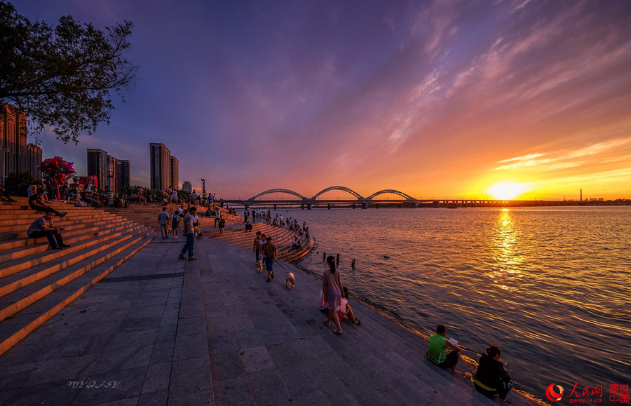 Splendid sunset over Songhuajiang River