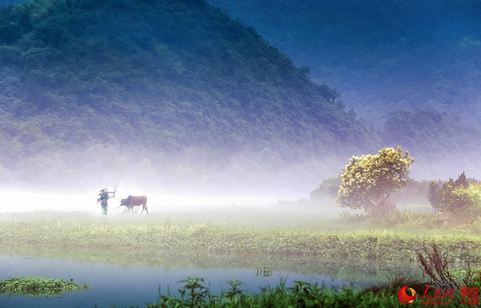 Xin'an River shrouded in mist before dawn