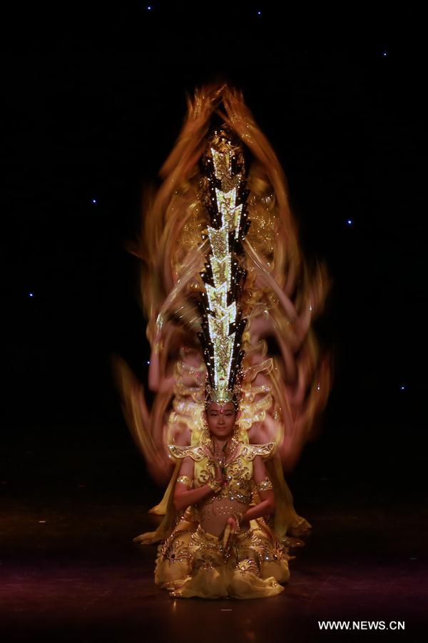 An artist from China Disabled People's Performing Art Troupe dances in 'Butterfly Lovers' during the performance of 'Chinese Dream, My Dream' in Neu Isenburg near Frankfurt, Germany, Sept. 19, 2016. (Xinhua/Luo Huanhuan) 